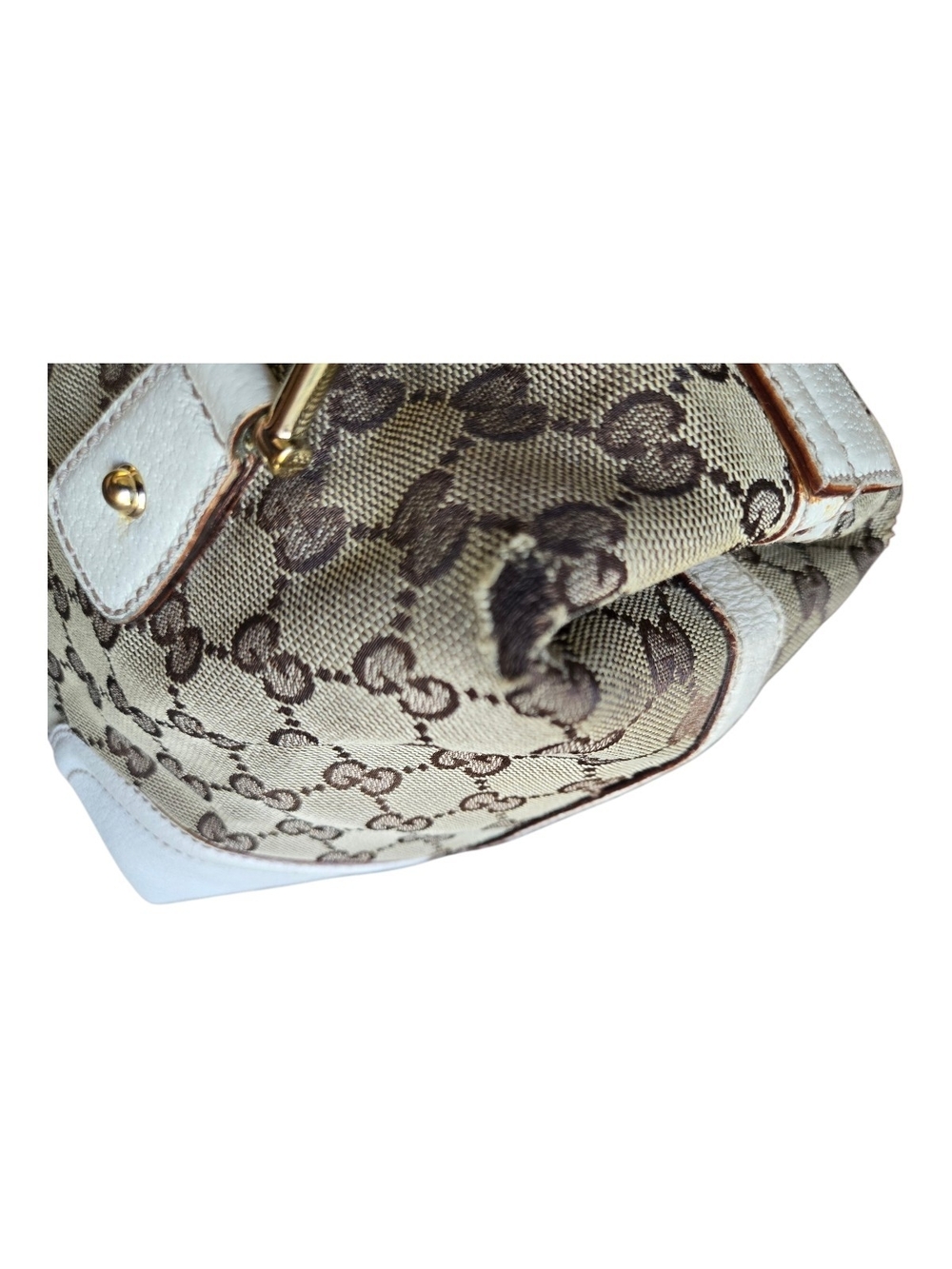 Gucci White/Beige GG Supreme Canvas Top Handle Bag with Web Stripe - Picture 6 of 11